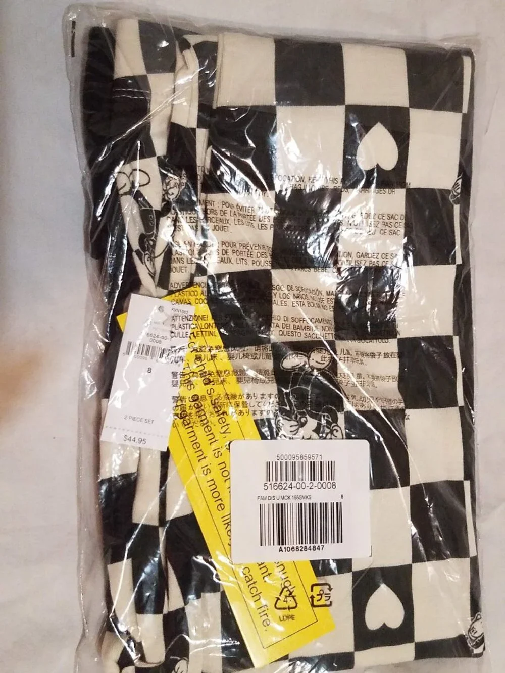 Gap Kids Disney Mickey Mouse Black White Organic Cotton Pajama Set Size 8 NEW